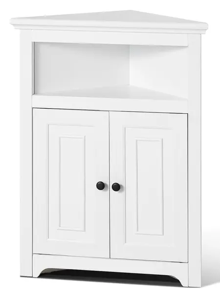 VEVOR 32" Corner Storage Cabinet,  3 Tiers Small Storage Cabinet with 2 Wooden Doors & Adjustable Shelves, Freestanding Corner Kitchen Cabinet for Living Room, Kitchen, Laundry Room, Bathroom, White