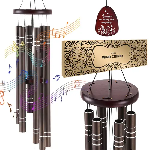 【toolupgrade】VEVOR Wind Chimes for Outside, 1067mm Deep Tone 6-Tube Large Memorial Windchimes, Calm Versatile Home Decoration for Weddings, New Home, Patio & Garden Dark Brown, Anniversary