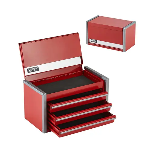 【toolupgrade】VEVOR 8.6-inch Portable Metal Tool Box - 3 Drawers Tool Storage Kit with EVA Liners, PP Feet Pads, Ball Bearings, Steel Body, Powder Coated Finish, Heavy-Duty for Workshop, Office Accessories, Red
