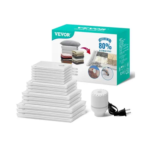 VEVOR 15-Pack Reusable Compression Space Saving Zipper Bags with Electric Pump, Home Storage Organization Tool, Closet Organizer, Father's Day Gift for Comforters, Clothes, Travel Essentials,dorm essentials,home decor,toolupgrade
