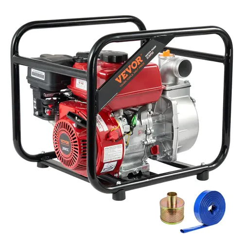 【fathersdaygift】VEVOR Heavy Duty Gasoline Powered Trash Pump2 in/50 mm7HP 4-Stroke Engine132GPM Water Transfer Pump25 ft/7.62 m Outlet Hose98 ft Max Lift26 ft SuctionCast Iron Impeller for IrrigationPool, Gasoline Extractor Pump