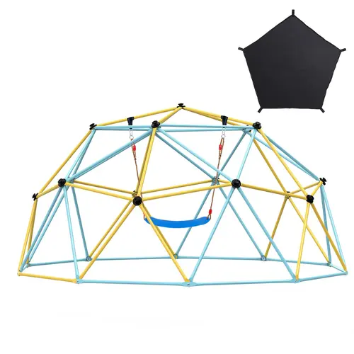 【toolupgrade】VEVOR 10FT Metal Geometric Steel Frame Kids Climbing Dome (3-10, 6-8 Years), 750LBS Capacity Backyard Outdoor Playset with Hammock, Swinging Feature, Climbing Grips, Easy Assembly ASTM & CPC Certified Playground Equipment, Home Playground Equ