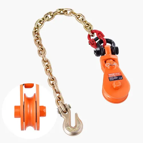 【toolupgrade】VEVOR Heavy Duty Hardware 2-Ton Snatch Block Pulley, G80 2-Foot Chain, 3" Sheave, 3/8" Wire Rope Compatibility, 360° Rotating Hook, 4400 lbs Lifting Power for Flatbed Tow Truck Towing & Recovery