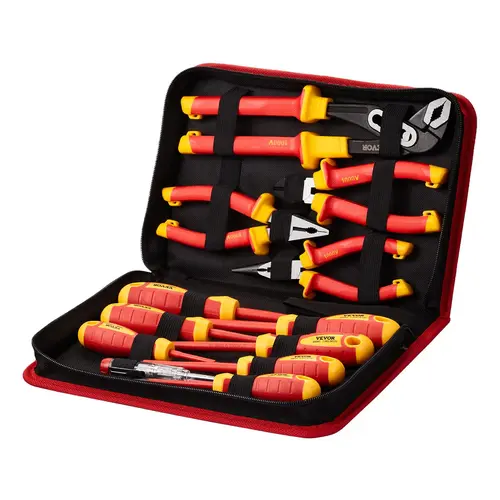 【toolupgrade】VEVOR 12-Piece 1000V Rated CR-V Steel Insulated Screwdriver Set, Professional Electrical Work & Home Improvement Tool Set with Magnetic Phillips/Slotted Tips, Insulated Pliers & Diagonal Pliers