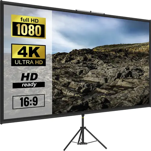 【toolupgrade】VEVOR 100in 16:9 Foldable Aluminum Adjustable Tripod Projection Screen, 4K High Definition Wrinkle-Free Easy Setup Portable Screen, for Home Cinema Gaming Indoor & Outdoor Use