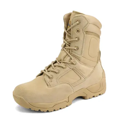 【SohoChic】NORTIV 8 Men's Tactical Work & Safety Footwear - Plain Leather Upper, Breathable Fabric, Abrasion-Resistant, Non-Slip, Round Toe, Lace & Zipper Closure - Midnight Shoes for Work, Camping, Fishing (father, tiktokshopspringglowup, summerwins)