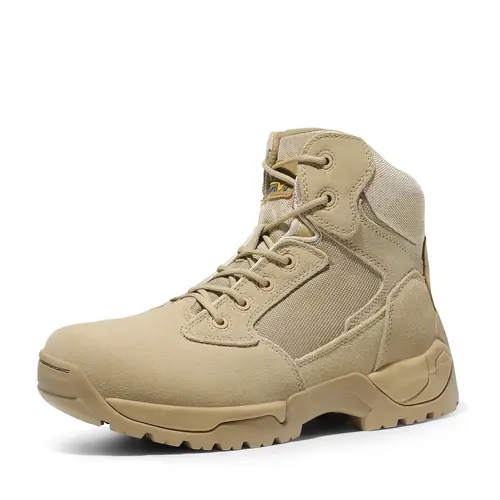NORTIV 8 Men's Military Tactical Work Safety Shoes - Ankle-High Suede & Fabric, Round Toe, Lace-Up, Side Zipper, Padded Closed-Toe Footwear for Outdoor Work, Camping