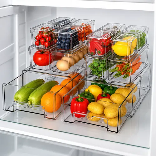 14 Pack Stackable Refrigerator Organizer Bins with Lids, BPA-Free Food-Safe Stacking Food Containers for Produce, Kitchen Appliances, Refrigerator Accessories, Organizer Storage