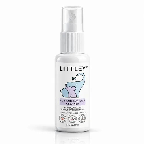 Littley 2oz infant & toddler toy and surface cleaner | fragrance-free HOCl spray for baby toys, high chairs and diaper bags