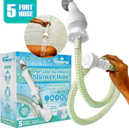 Rinseroo Personal Bather – 5ft Slip-On Shower Hose for Seated & Assisted Bathing – Portable Handheld Rinsing Hose for Seniors & Caregivers – No Installation