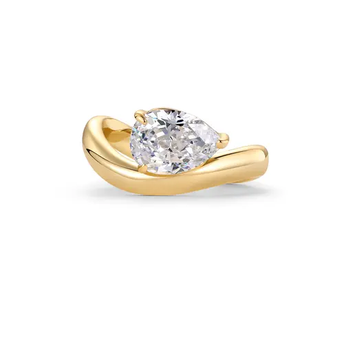 PAVOI 14K Gold Plated Pear Solitaire Premium Cubic Zirconia Engagement Ring for Women | Trendy Fake Wedding Ring | Wavy Band Promise Ring