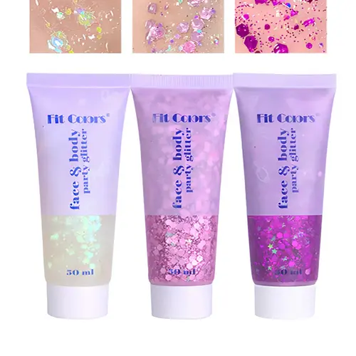 Holographic Face & Body Glitter Gel Cosmetics - Unique, Easy to Apply & Remove, Multi-Purpose for Concerts, Daily Cheeks Makeup, #1 White&Pink&Purple, Fast-Drying