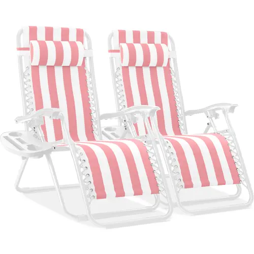 Best Choice Products Set of 2 Zero Gravity Lounge Chair Recliners for Patio, Pool w/ Cup Holder Tray