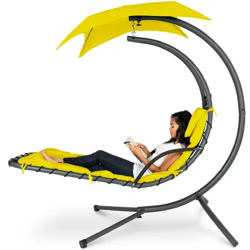 Best Choice Products Hanging Curved Chaise Lounge Chair Swing w/ Pillow, Shade, Stand
