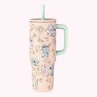 Zak Designs Sutton Insulated Stainless Steel Tumbler - 30 oz Sturdy Portable Casual Shopping Tumbler with Silicone Straw, Wide Carry Handle, Leakproof Double Wall Insulation, Bold Large Capacity Design