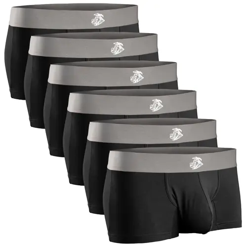 Men's Spandex-Blend Modal 3-in No Fly Boxer Briefs, Soft Breathable Menswear Underwear, Personalized Fit 6-Pack (Black)