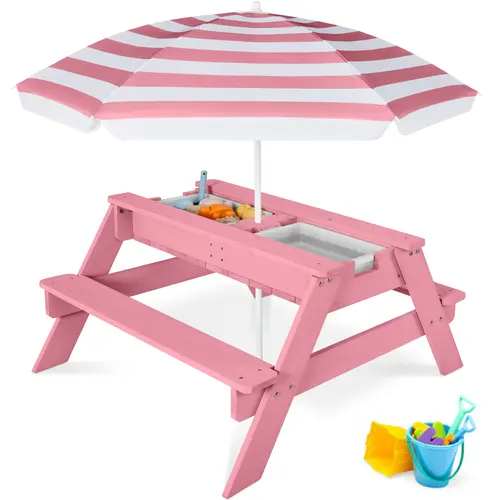 Best Choice Products Kids 3-in-1 Outdoor Convertible Activity Sand & Water Picnic Table w/ Umbrella