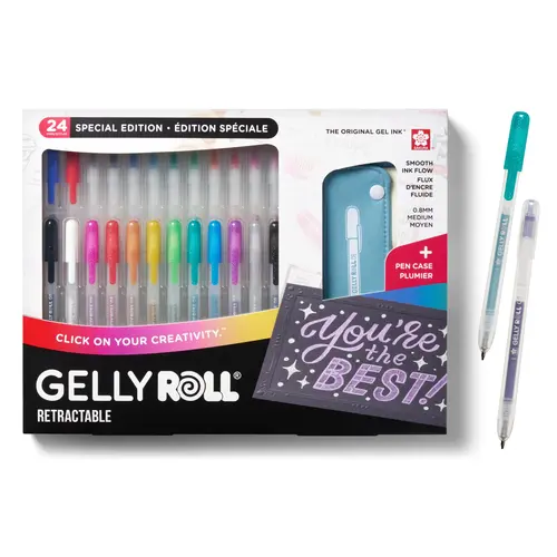 SAKURA Gelly Roll Retractable Gel Ink Colored Pens Set - 25-Piece Gift Set with 24 School Style Smooth Writing Tools, 1 Pen Case, Back to School Haul Office Supplies