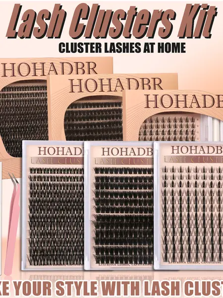 HOHADBR Fairy Eyelash Clusters Kit, Natural Fluffy Manga Clusters Lashes Set, 10-16mm Waterproof Bond & Seal, Lash Applicator, Thick False Eyelash Kit