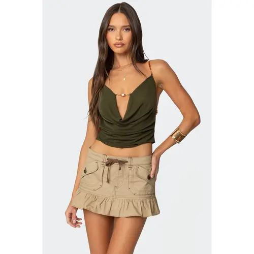 Beaded Deep Cowl Neck Backless Top