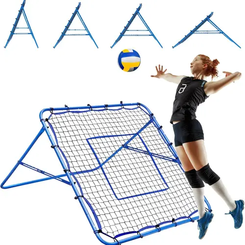 Winthai 4x4FT Multi-Sports Rebounder Net - Steel Frame Equipment with 2 x 6-angle adjustments, angle adjust function, target center ribbon for spike save reps, baseball pitch reps & precision training, volleyball equipment,sohochic