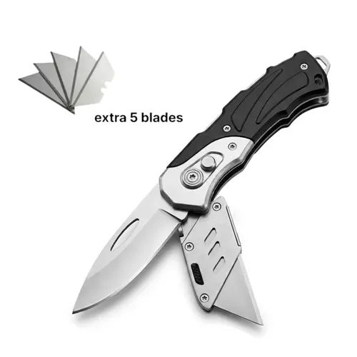 SUMMIT GEAR EDC 2-in-1 Folding Knife-Utility Knife,Dual Blade Design,Razor Blade,Box Cutter,Aluminum Handle,All- Metal,5 PICS SK5 Blades replacement,Belt Clip,Durable & Compact for Everyday Tasks Hand Tools and Gadgets for Home outdoorfun Emergency Tool