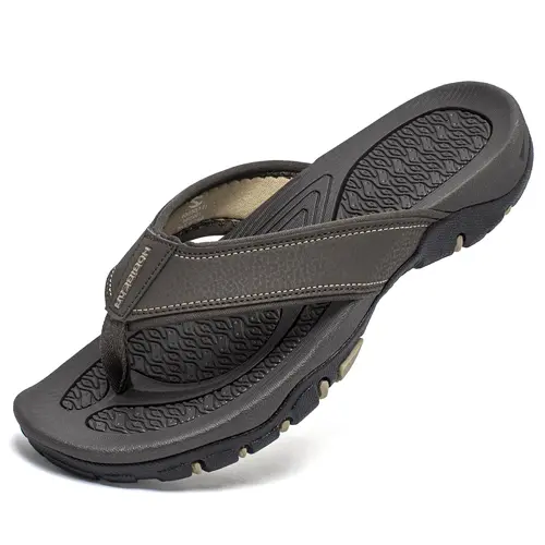 HOBIBEAR Men's Flip Flops - Synthetic Faux Leather Soft Walking Shoes, Open Toe, Thong Strap, Rubber Sole, Arch Support, Abrasion Resistant, Waterproof, Wide Fit, Ideal for Outdoors, Father's Day Gift, Footwear,back to school,back to school haul,sohochic