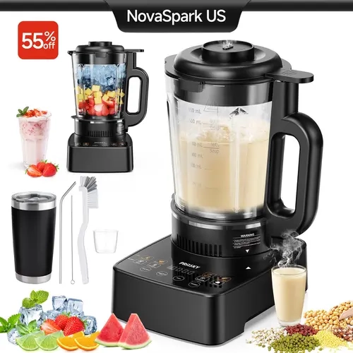 PRASKY Multi-Functional Heating Blender & Soy Milk Maker, 60oz Glass Jar Household Appliances, Stainless Steel Components, 24H Timer Delay Start, 25000RPM High-Speed Motor, 9 Smart Programs for Soups, Low-Fat Grain Milk, 600Ml,sohochic