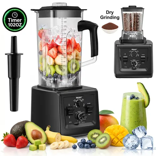 Prasky 2-in-1 102oz Countertop Blender with Timer - 2500W/1000W Powerful Juicer Machine, Smoothie Maker, Chopper & Grinder Combo, BPA-Free 2 Containers, Ice Crushing, Home Multifunction Juicer, Blender for Shakes, Durable Gift for Mom,sohochic