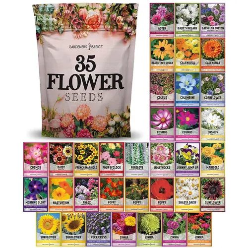 Flower Seed Kit – 35 Heirloom & Open-Pollinated Varieties for Decorative, Blooming Outdoor Gardens – Annual & Perennial Mix, Great Gift Seeds For Planting Botanical Interest Seeds