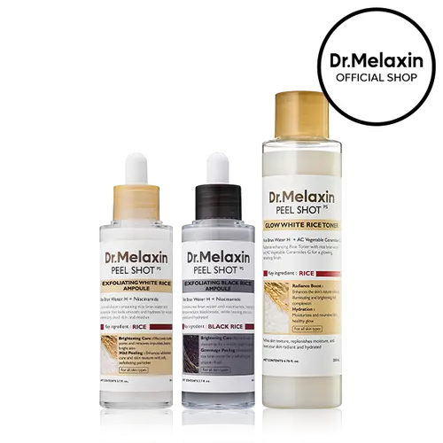 [Dr.Melaxin Official] Peel Shot Care Set | Peel Shot Amples (Black Rice & White Rice) + Peel Shot Toner Rice Exfoliating Ferment  Extract Korean Cosmetics Skin Repair
