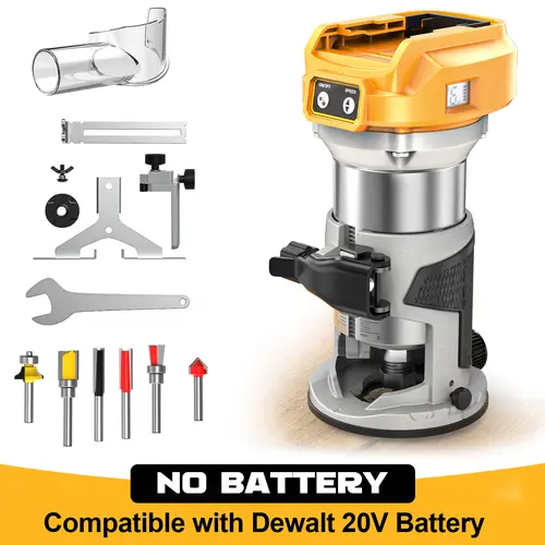 800W Cordless Compact Router for DeWalt 20V Battery, Battery NOT Included, 6 Variable Speeds Router Tool for Woodworking, 30,000 RPM Fixed Base Wood Router with Trim Router Bits, Edge & Roller Guide, Dust Hood toolupgrade