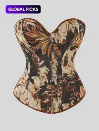 Women's Floral Print Shapewear Tops, Fashionable Lace Up Closure Body Shaping Corset, Tummy Control Shaper for Women, Corset Style Shapewear, Belly Control Corset