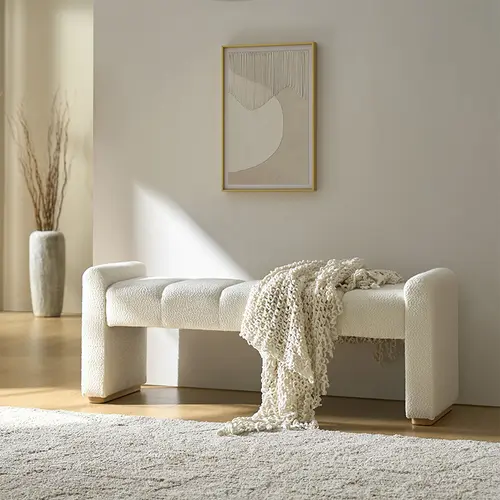 【Fall Pick】Hulala Jonas Contemporary Mudroom Bench with Unique Piano Key Accents, Sturdy Rubber Wood Legs, Thick Padded Cushion, Modern Design & Entryway Fit, Footstool