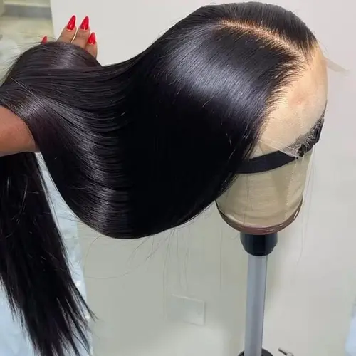 BLING HAIR 13x6 HD Transparent Lace Area Wig, Adjustable Female Straight Human Hair Wig with Pre-Plucked Natural Straight Hairline, 180% Density Remy, 32-34 Inch,sohochic