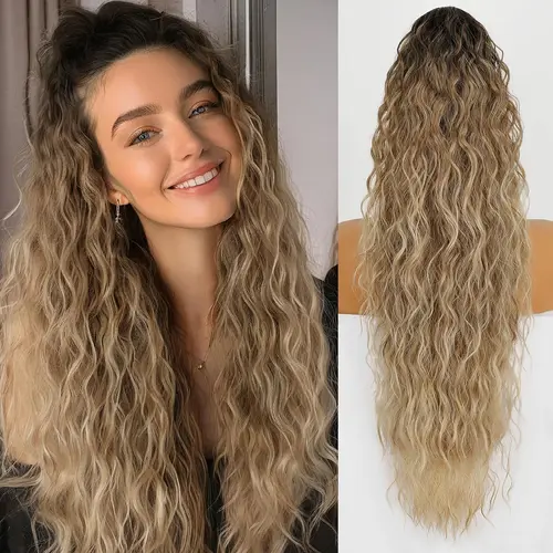 Women's 30-in Claw Ponytail Synthetic Extensions & Pieces - Fluffy Natural-Looking Synthetic Wavy Hair, Ombre Blend Brown Mix Blonde Clip-In Hair Extensions, Fashion Accessory for Ponytail Hairstyles,sohochic