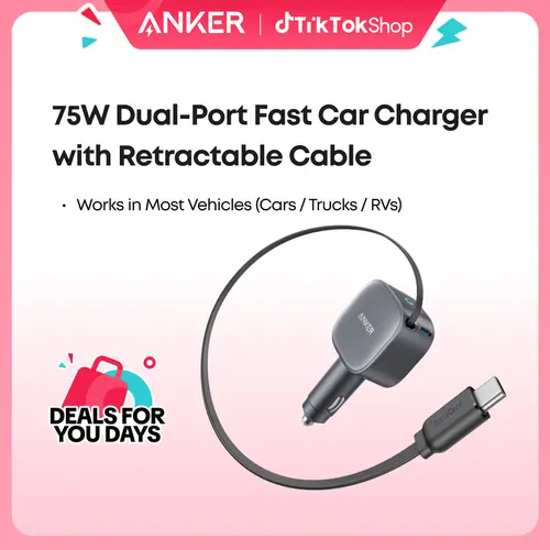 Anker USB-C Car Charger, 75W Max Fast Charging, Sleek and Compact Design with Retractable Cable, for iPhone 17 / 16 / 15 Series, Samsung S24 / S23, MacBook, and More sohochic