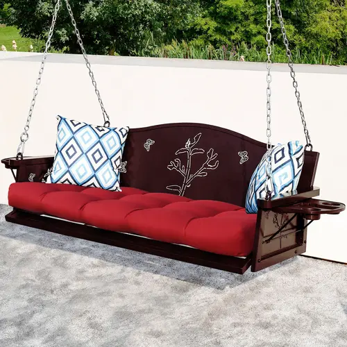 【SohoChic】3-Seat Metal Hanging Porch Swing – Outdoor Patio Bench with Comfortable Cushions and Sturdy Frame – Perfect for Relaxing and Enjoying Your Garden or Porch