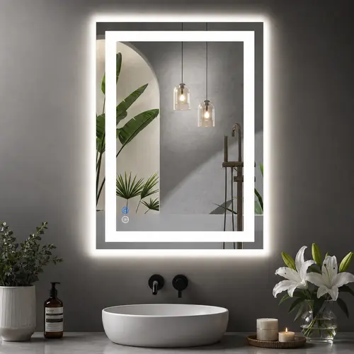 Sweetcrispy Adjustable Rectangle LED Backlight Vanity Mirror for Wall, Bathroom Accessory with Double Front-Back Lights, Anti-Fog, Shatter-Proof, Dimmable Tempered Glass, Memory Function