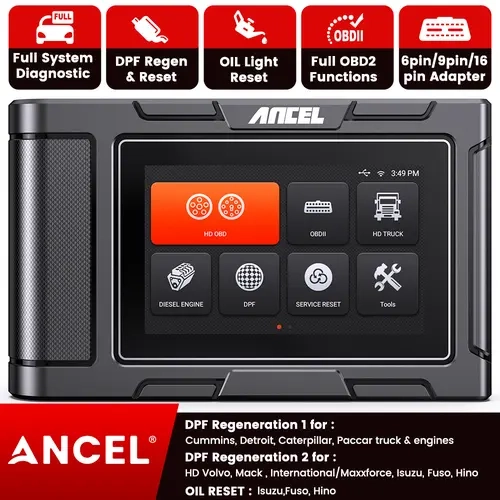 ANCEL HD3400 Heavy Duty Truck Diagnostic Tool, OBD2 Scanner with DPF Regen, Full System Analysis, Freeze Frame, Live Data for Mixed Fleets (Cummins, Caterpillar, Paccar, Detroit Heavy Duty Engines) toolupgrade