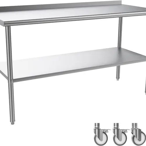 ROVSUN 60'' x 24'' Stainless Steel Table for Prep & Work,Commercial Heavy Duty Worktables & Workstations, NSF Metal Table with Wheels for Kitchen, Restaurant,Home,Hotel