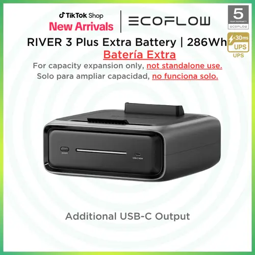 ECOFLOW River 3 Plus Portable Power Station Extra Battery EB300, 286Wh Expansion LFP Battery
