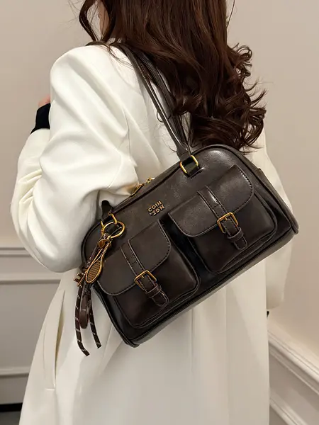 Women's Elegant Solid Color Aesthetic Shoulder Bag, Fashionable Pu Leather Bag for Daily Used, Casual Trendy Versatile High-quality Daily Commuting Bag