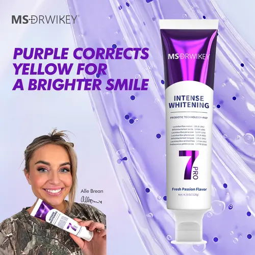 MSDRWIKEY 7-Pro Intensive Teeth Whitening Toothpaste - Upgraded Purple Probiotic Paste with 7 Probiotics, Passion Mint, Brightens Teeth, Prevents Bad Breath, Long-Lasting Oral Freshness, Self-Care #backtoschool