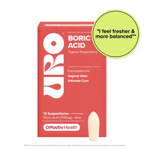 URO Boric Acid Vaginal Suppositories – pH Balance & Freshness Support with Lactic Acid & Aloe – Vegan, Paraben-Free, Fragrance-Free – 12 Count