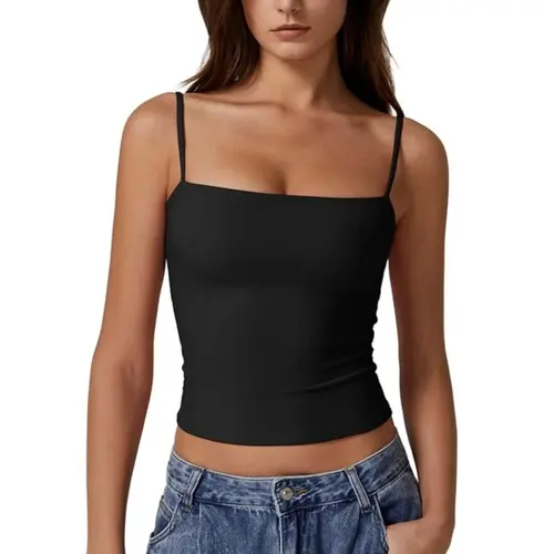 QINSEN Women's Basic Camisole with Adjustable Straps, Sleeveless Layering Tank Top