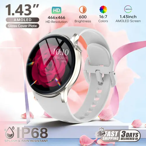 HDM Gift-Ready Smart Watch for Mom - Elegant AMOLED Display Wearable Device, Bluetooth Calls, Activity & Sleep Tracking, IP68 Waterproof Wristwatch, Gifts for Adulting Women, Comfortable Everyday Smart Watch