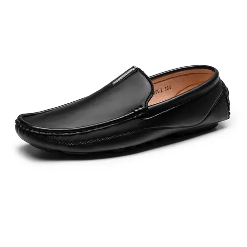 【BRUNO MARC Anniversary】 Men's Soft Leather Round Toe Driving Loafers - Slip-On Flat Footwear for Business Casual Office, Black/Brown Options, Walking Shoes