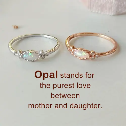 modmints Mother and Daughter Oval Opal Ring - Single (Not a Pair), Artificial Opal Stone, Champagne Gold, 1-of-a-Kind Family Jewelry, US Size 5-11, Gifts for Women Adults, Cute Simple Design, Mother's Day Gift, One-Of-A-Kind
