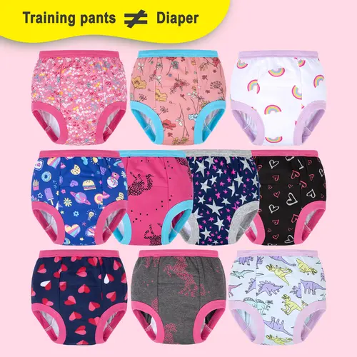 Big Elephant Toddler Potty Training Underwear 10-Pack - Cotton Diaper Training Pants for Boys & Girls, Elastic Waistband, 1t-9 Years Comfortable Learning Underwear, Cotton Toddler Underwear, Learning Fun
